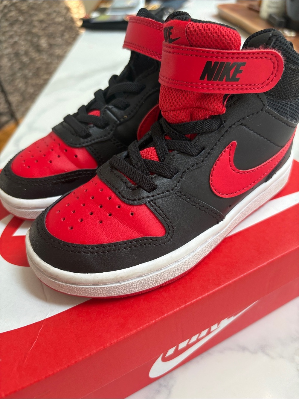 Nike Kids High-Top Sneakers in Black and Red